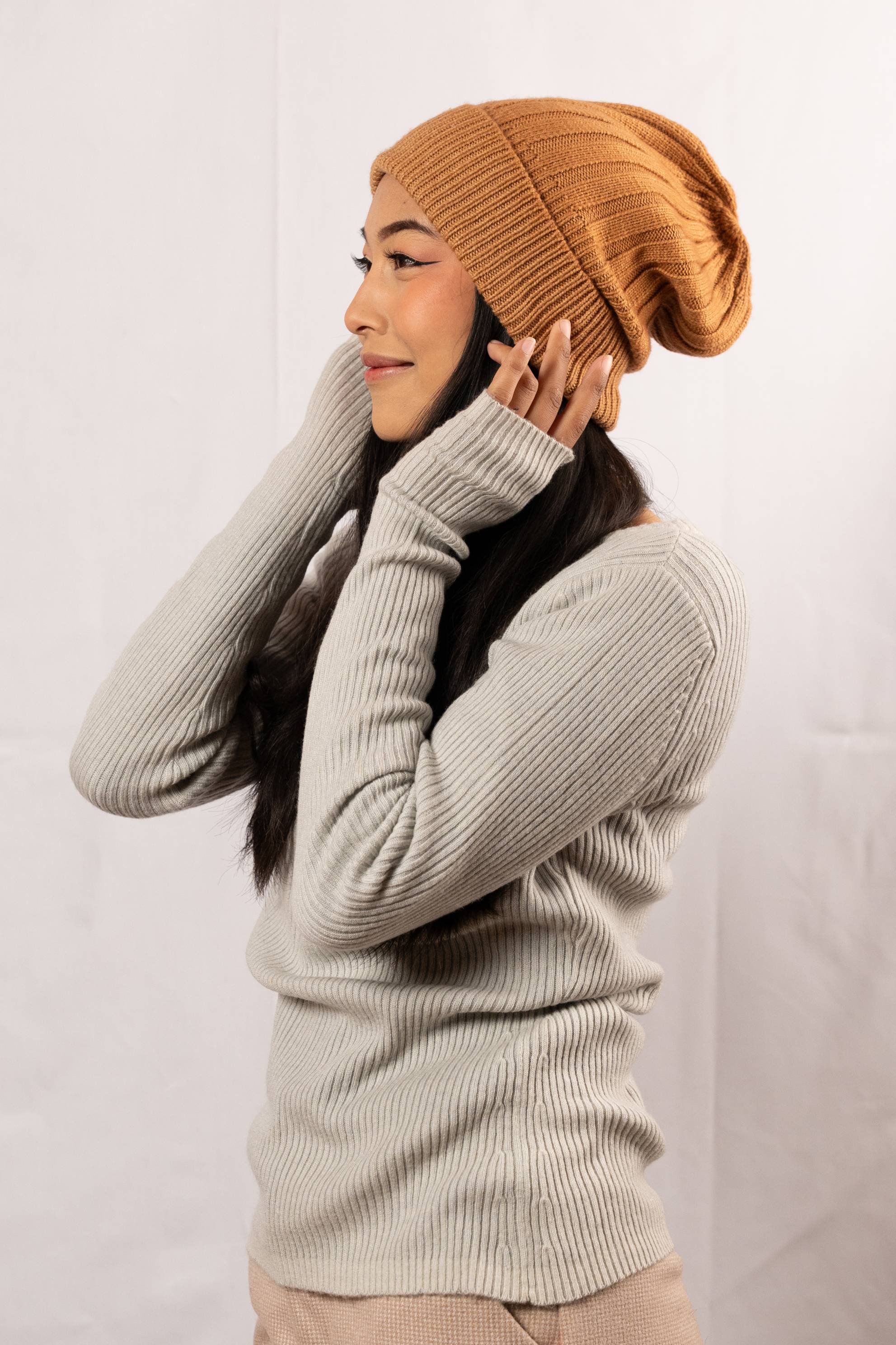  Cashmere wide rib Beanie  for winter (3161)